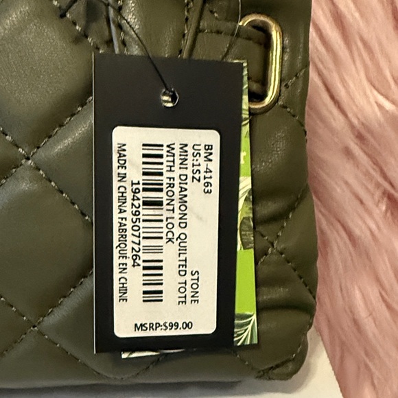 Badgley Mischka Olive Quilted Mini Bag with Gold Accent - Picture 3 of 4